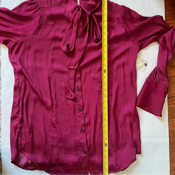 Free People NWT Lala Tie-Detail Button Up Red Blouse Women's size medium - Picture 15 of 16